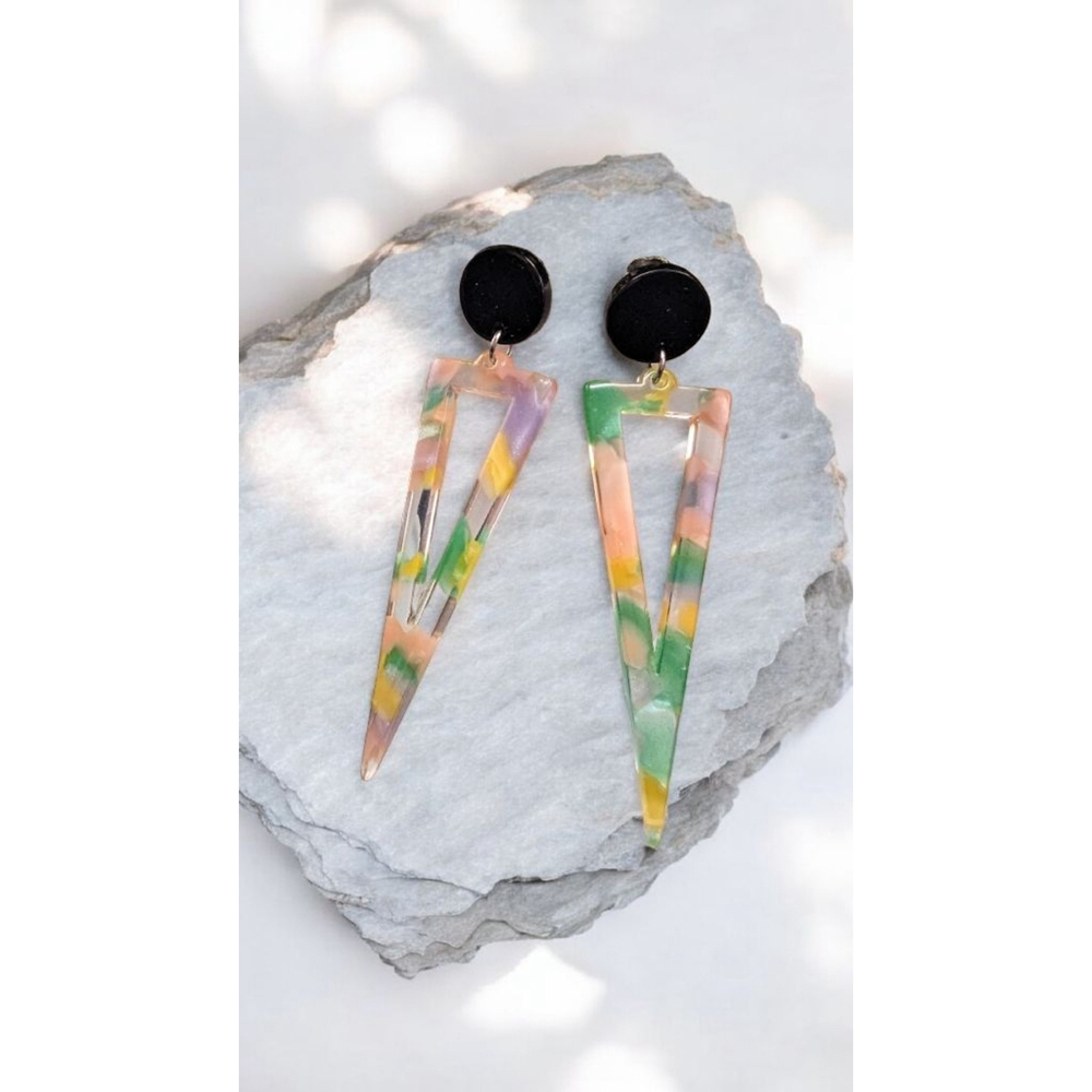 Retro Geometric Acetate Earrings Modern Abstract Colorful Dangle Studs